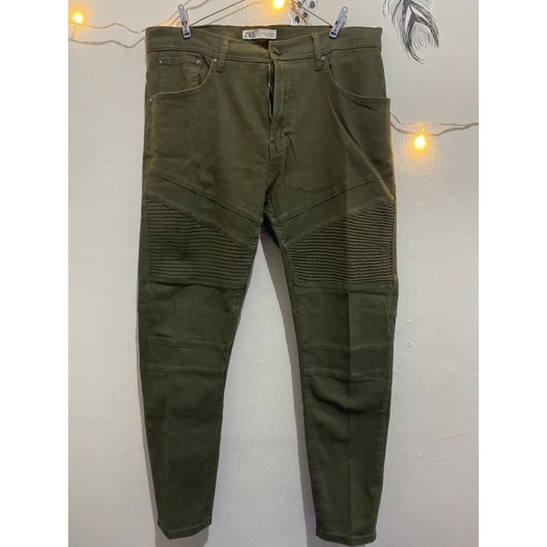 ZARA Man skinny biker jeans olive (ORIGINAL) - celana pria