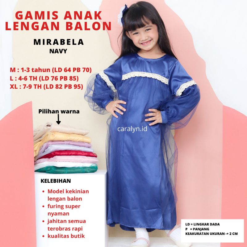 SUPER SALE GAMIS ANAK PEREMPUAN 1-9 TAHUN BAJU MUSLIM ANAK PEREMPUAN MIRABELLA LENGAN BALON MIRABELLA