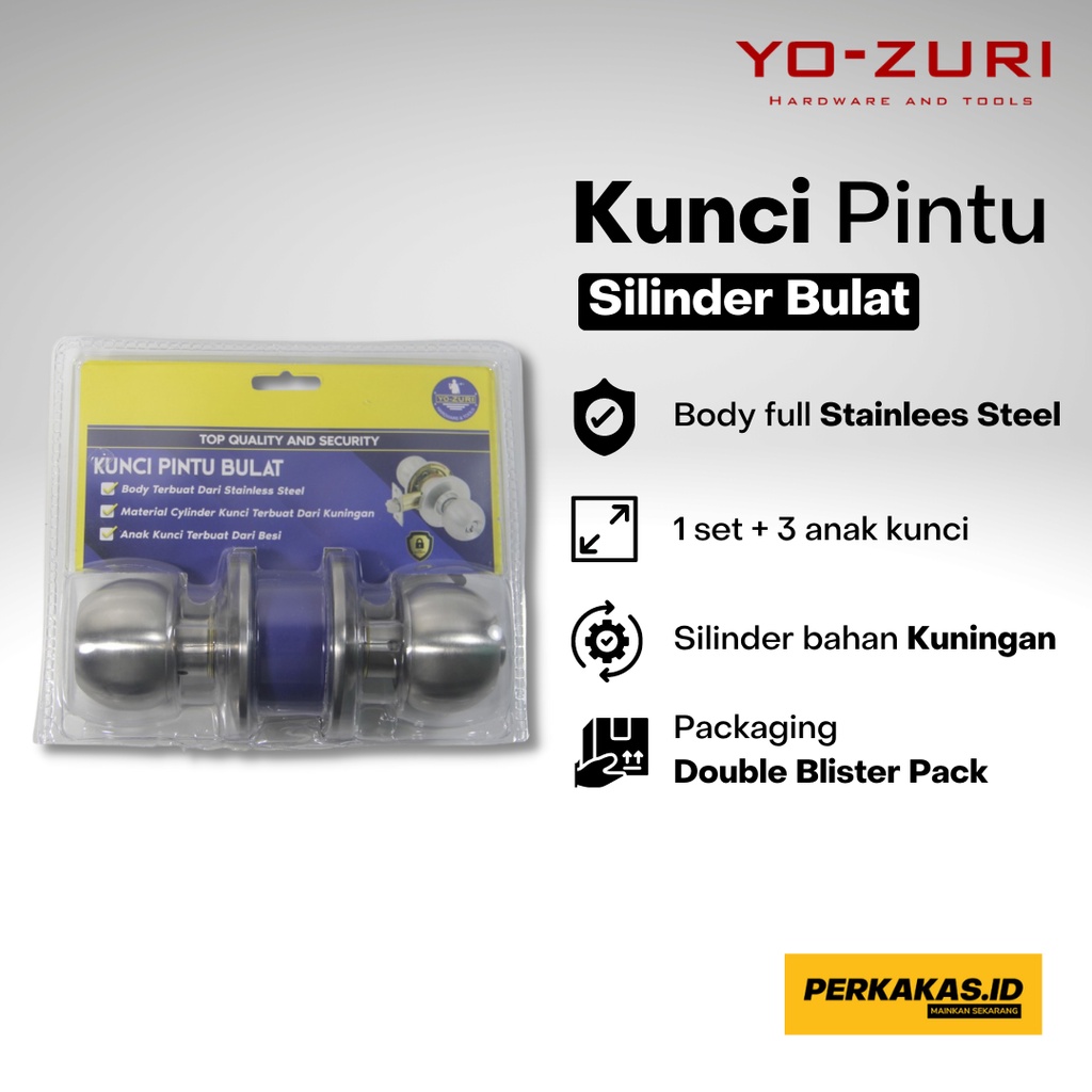 Kunci Pintu Kamar Mandi Stainless Steel SUS 304 Bulat Silinder 1set YOZURI