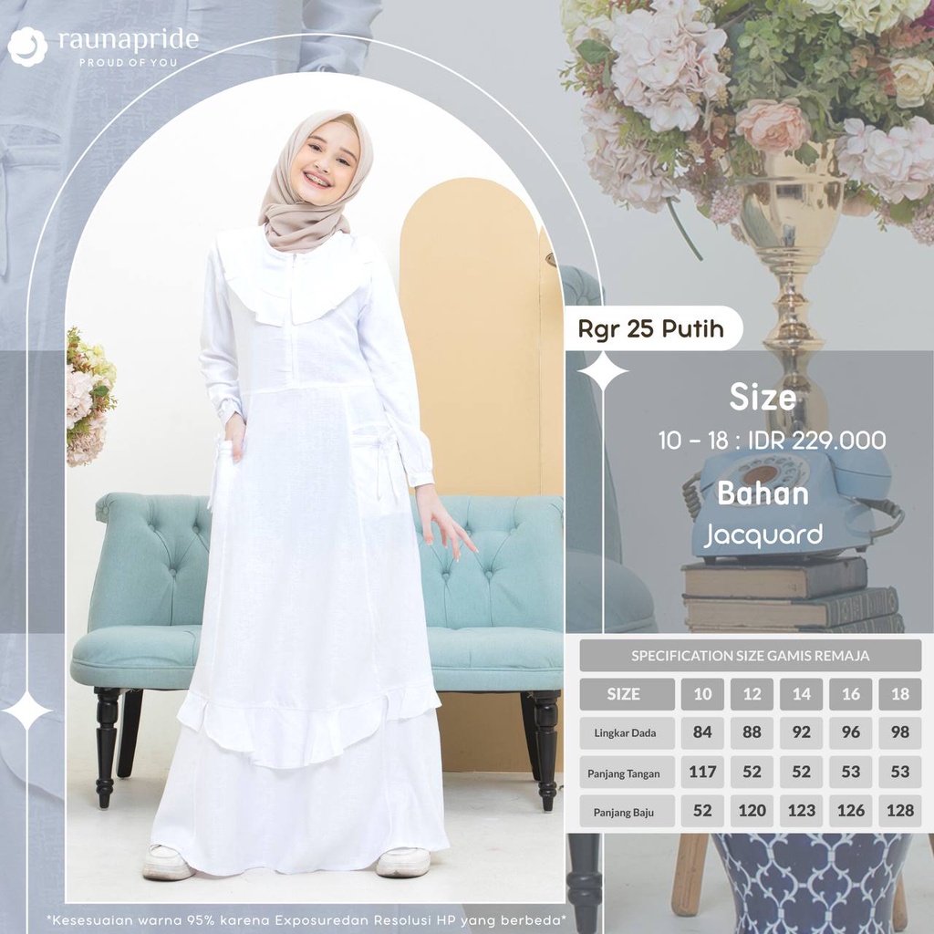 RGR 25 Hitam Putih Gamis Teen Remaja Rauna Pride