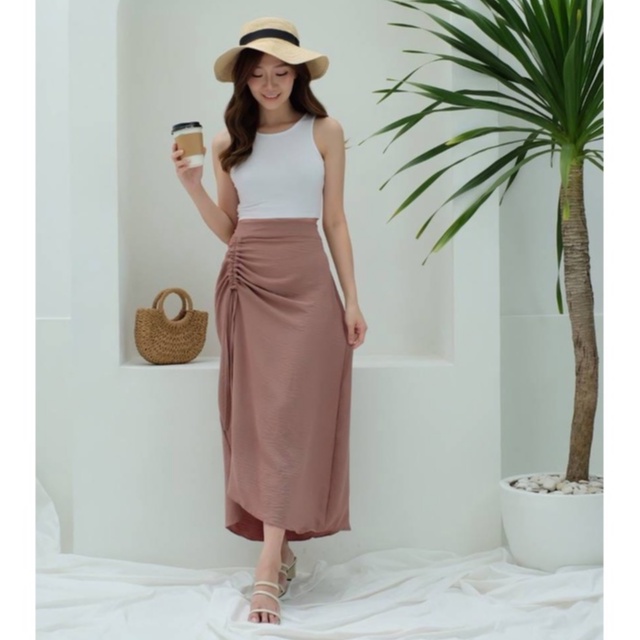 HOPYLOVY - Rok Serut Casual / Maxi Crinckle Skirt Wanita Korean Namima