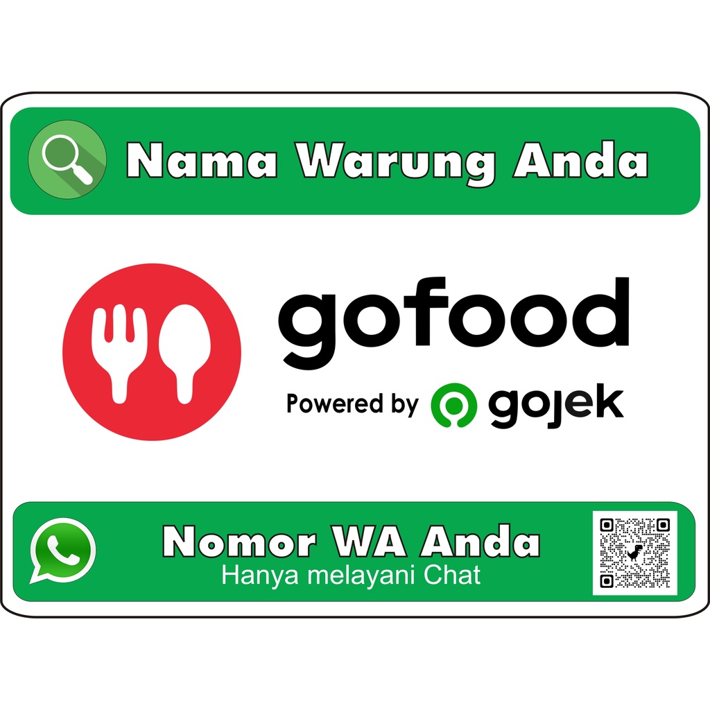 STIKER, LABEL GOFOOD, GRABFOOD, SHPEEFOOD CUSTOM NAMA WARUNG ANDA DAN NOMOR HP ANDA + LINK TOKO + BA