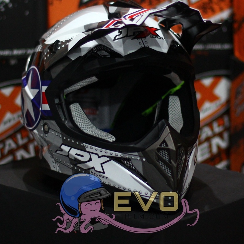 HELM JPX CROSS_FOX1 SERI X30 - SUPER BLACK + GOOGLE SNAIL (ONGKIR 2 KG) HELM JPX TERBARU