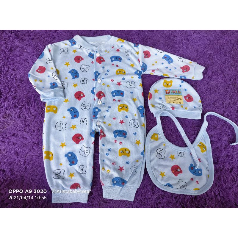 ILHAM BABY - JUMPER SET (baju kodok + topi + slaber)