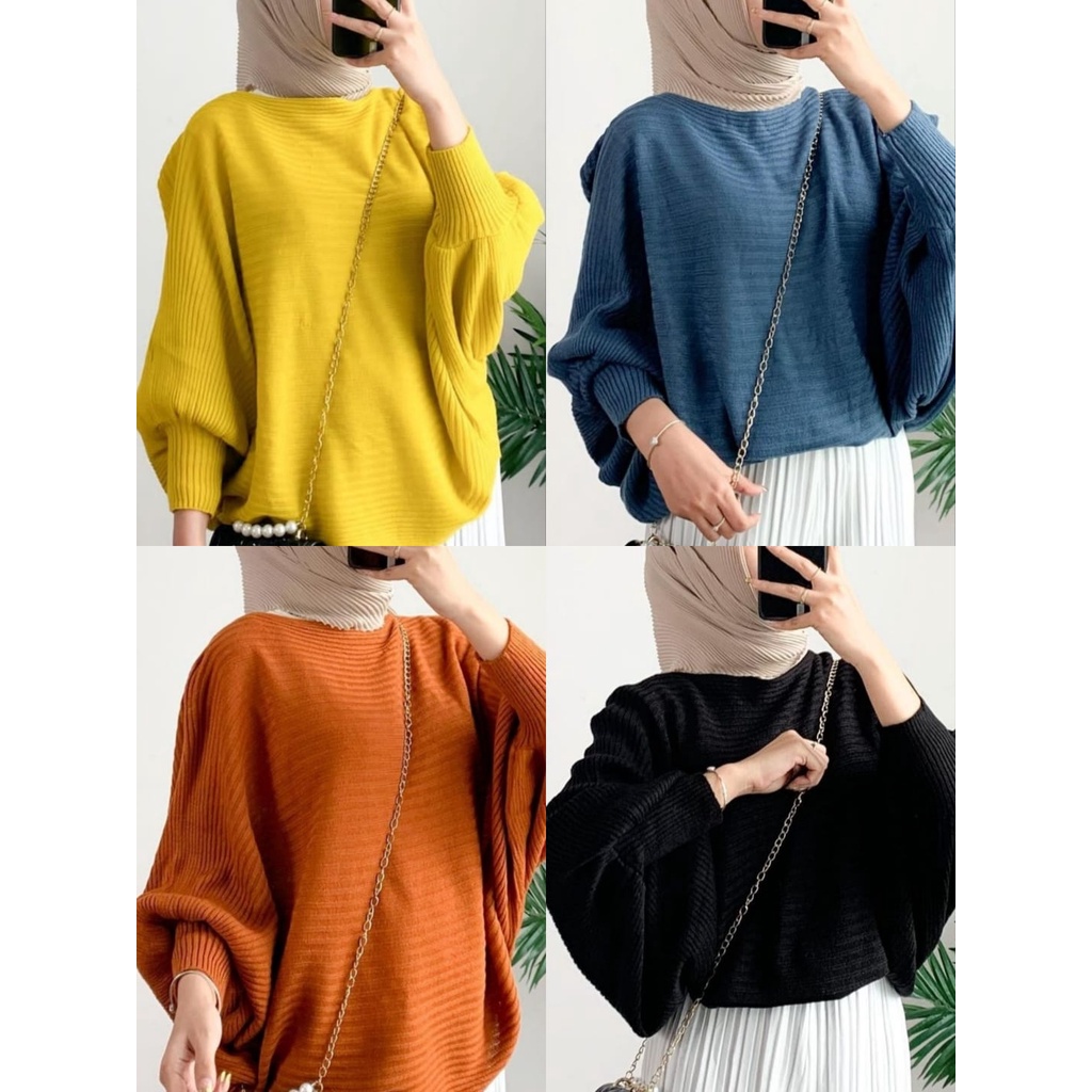 SWEATER OVERSIZE KNITED BATWING - KOREAN OUTFIT (SWEATER RAJUT(