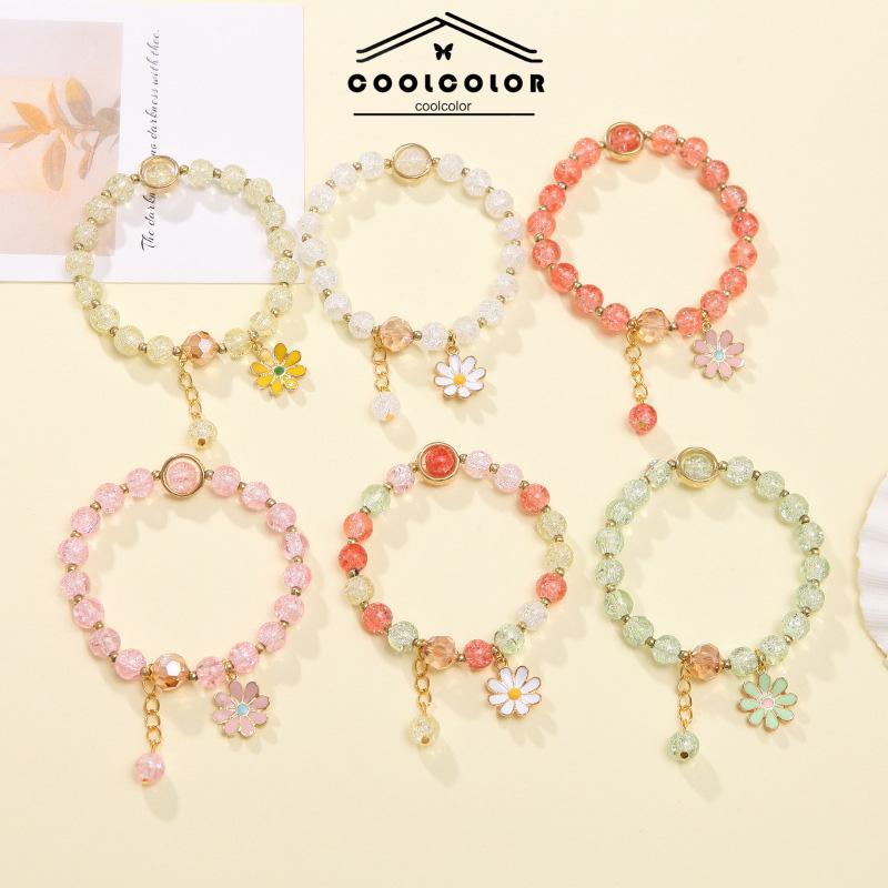 COD❤️Gelang Manik-manik Warna Kristal Daisy Liontin Korea Wanita Pacar Mahasiswa Perhiasan  Menggemaskan Mewah Murah Import Aksesoris Perhiasan Ready Stock