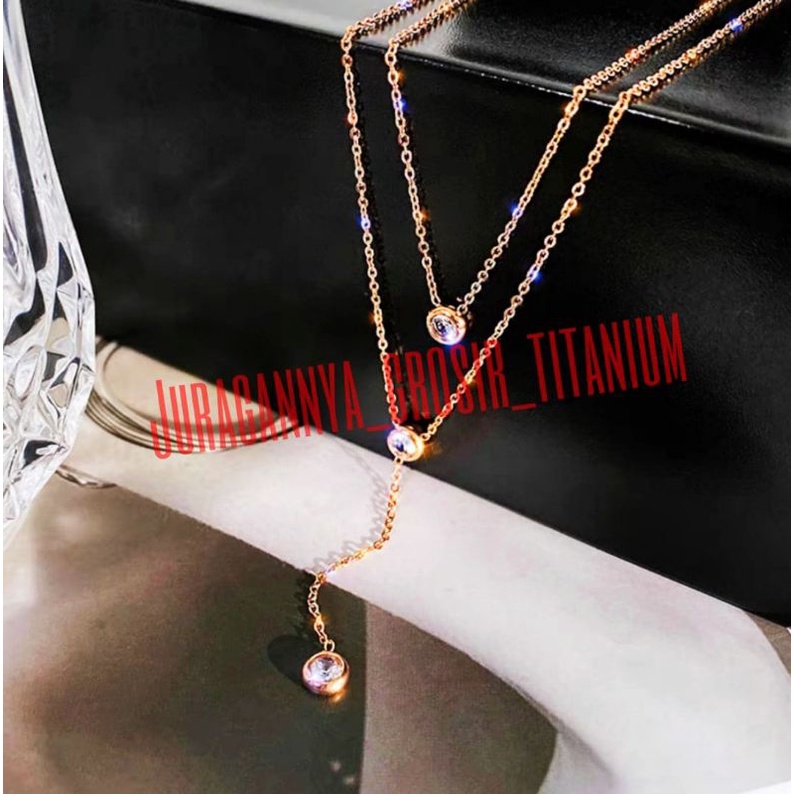 Kalung Titanium Rantai ganda diamond JGT04P perhiasan fashion Korea anti karat&amp;anti luntur