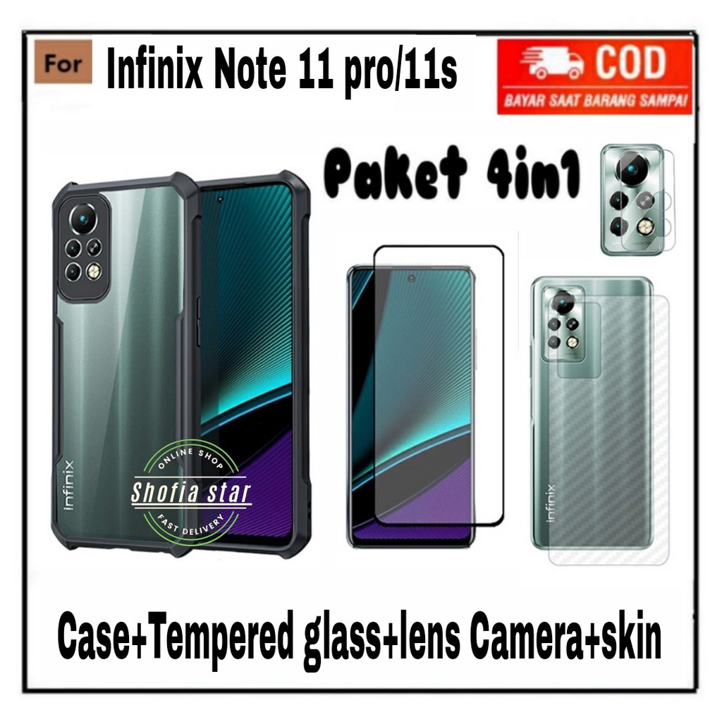 PAKET 4IN1 CASE INFINIX NOTE 11 Pro 11S 11 Nfc SHOCKPROOF TRANSPARAN CAMERA PROTECT CASING