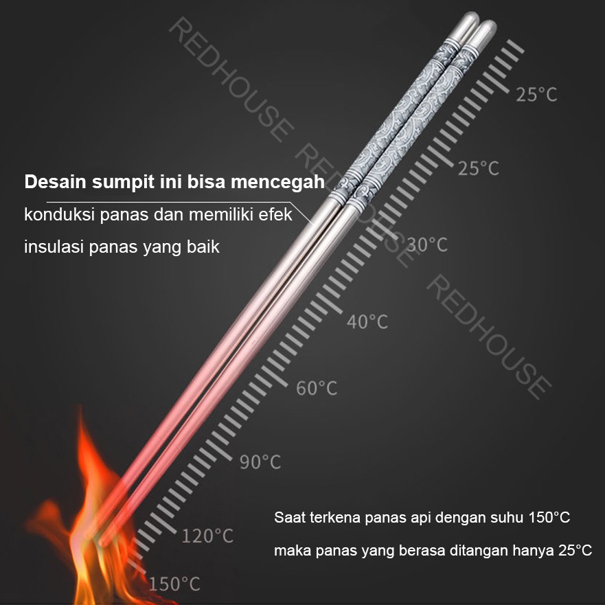 RED HOUSE Sumpit stainless MOTIF Sumpit Chopstick chopsticks Cina Sujeo isi 5 pasang