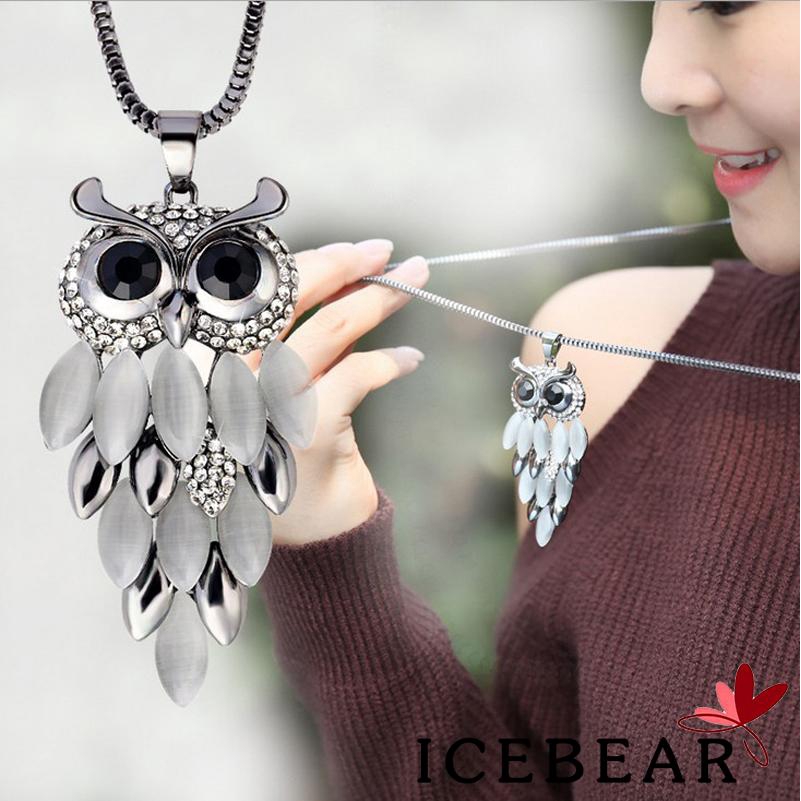 Fashion Crystal Owl Pendant Long Sweater Chain Necklace Women Jewelry Gifts NEW