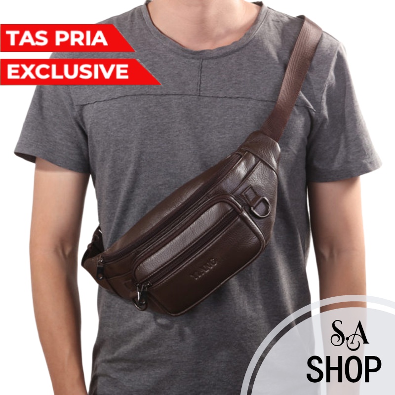 Tas Waistbag Pria Kulit Tas Selempang Pria Kulit sintesis Tas Pinggang Pria Cowok Distro Kulit Kekinian Terbaru