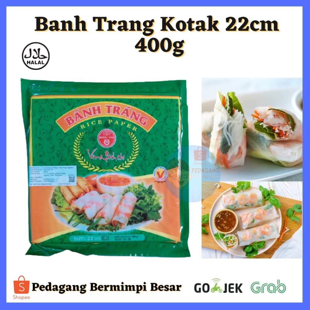 Banh Trang Rice Paper 400gr 22cm KOTAK  | Kulit Lumpia Vietnam Kotak| Rice Paper Kotak/ Banh trang kotak 22cm