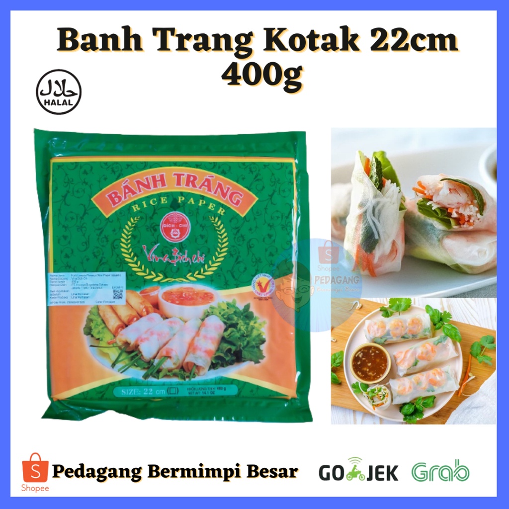 

Banh Trang Rice Paper 400gr 22cm KOTAK | Kulit Lumpia Vietnam Kotak| Rice Paper Kotak/ Banh trang kotak 22cm