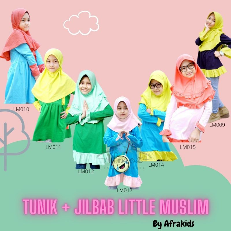 Tunik anak perempuan free jilbab Little Muslim By Afrakids