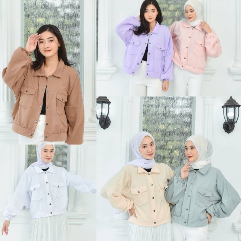 Jaket Wanita Oversize Olin Button Jaket Cewek Murah Kekinian
