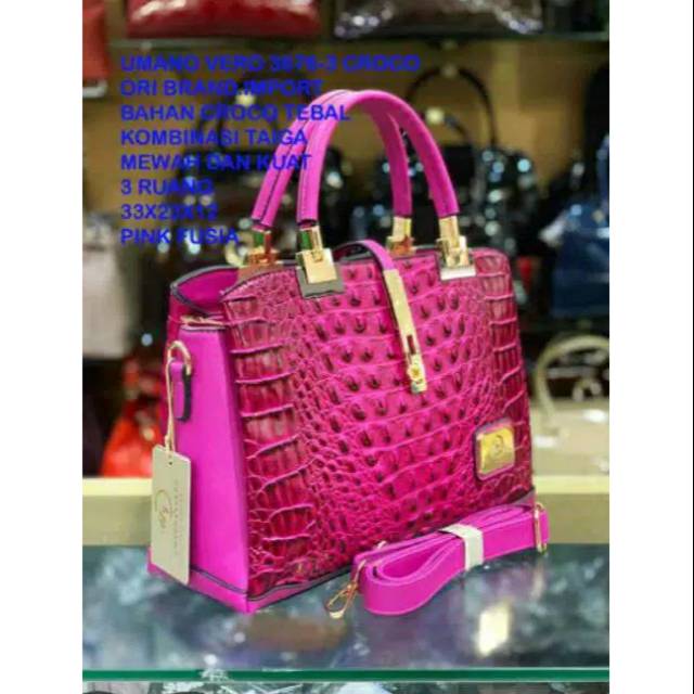 TAS CANTIK PRELOVED UMANO VERO 3676-3 CROCO, TAS PESTA WARNA PINK FUSIA