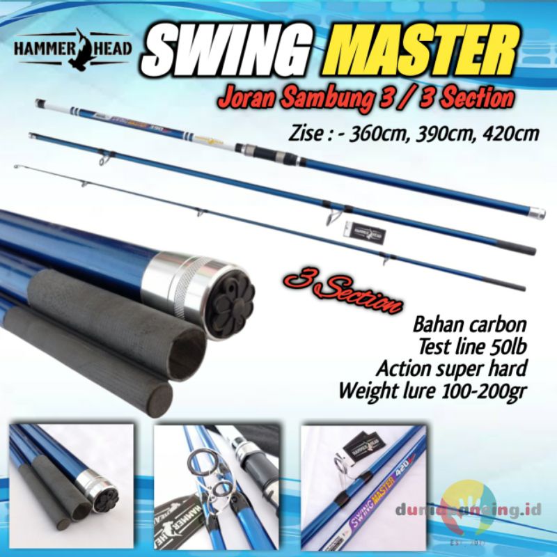 Joran surf sambung 3 hammerhead swing master 390 420 carbon material action hard joran tebing karang