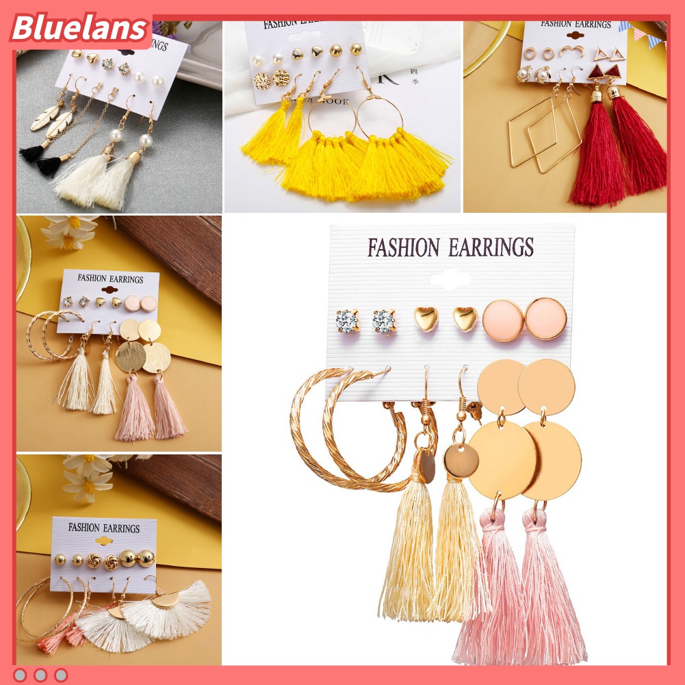 6pcs / Set Anting Stud Rumbai Gaya Bohemia Untuk Wanita