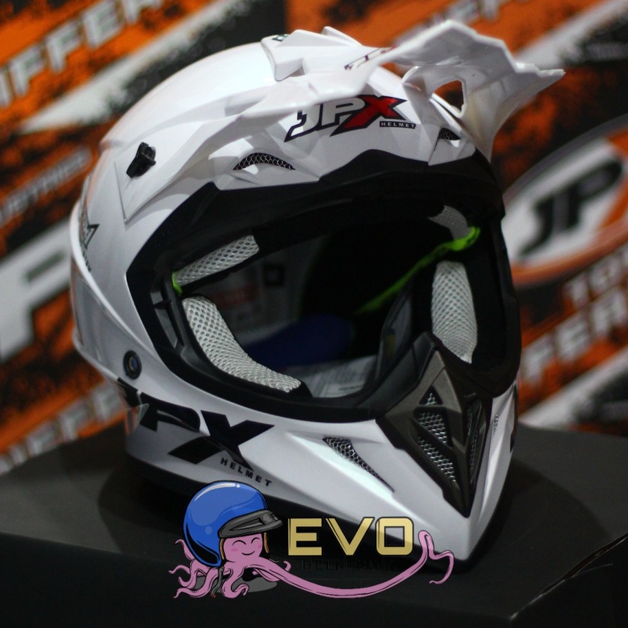 HELM JPX CROSS WHITE SOLID PAKET GANTENG JPX FOX 1 GOOGLE SNAIL WHITE JPX PUTIH CROSS JPX FOX1 PUTIH - PEARL WHITE / BLACK + GOOGLE SNAIL (ONGKIR 2 KG)