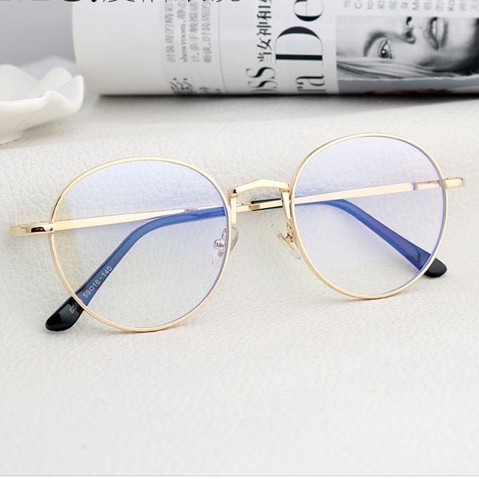 ✅COD [BBS] Kacamata Oval Korea Retro Pria dan Wanita-Anti Radiasi-Gold