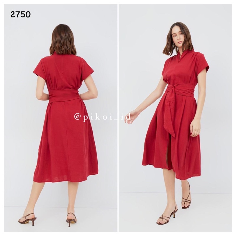 Dress merah imlek cny / dress katun linen wanita / dress maci cantik pesta /  dress maroon ikat 2750