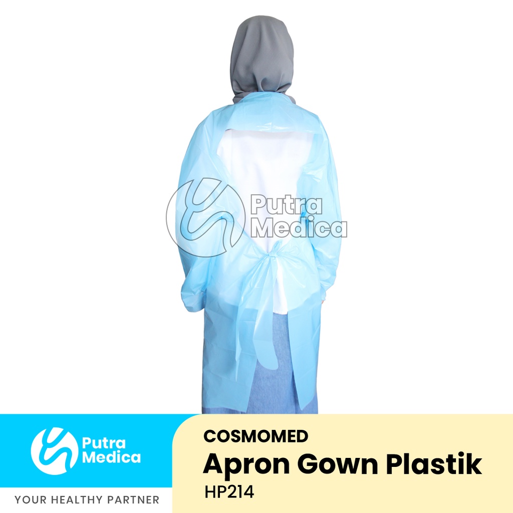Cosmomed Apron Gown Medis Plastik Lengan Panjang - 1 Pc / Celemek Bedah Operasi / APD