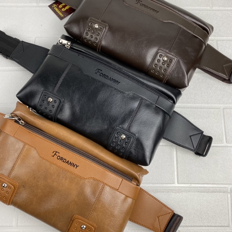 FORDANNY TAS SELEMPANG PRIA PU LEATHER TAS PRIA SELEMPANG WAIST BAG KULIT SINTETIS TAS SLEMPANG PRIA KULIT BAGUS