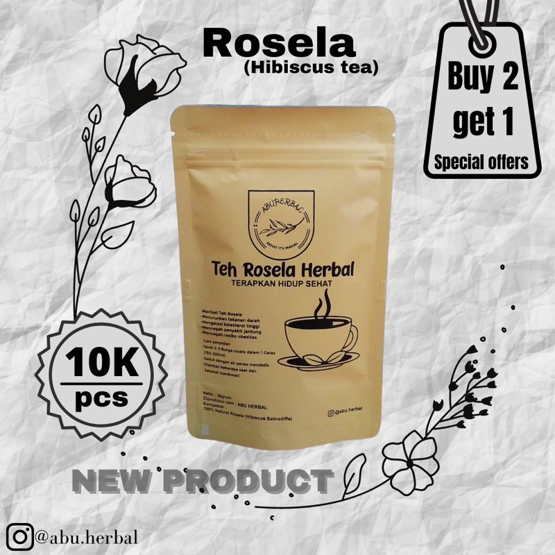 

(BELI 2 GRATIS 1)Teh Rosela Herbal 30gr(Hibiscus Tea) 100% Herbal Tanpa Bahan Pengawet
