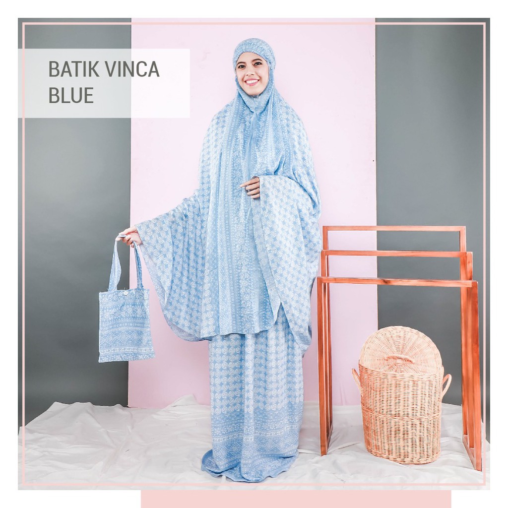 Mukena Tazkiya by Tazbiya Batik Vinca Blue Katun Rayon Adem Nyaman