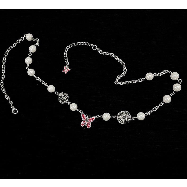 Butterfly Pearl Stitching Necklace Accessories Chain Jump Di Hip Hop Personality Fashion