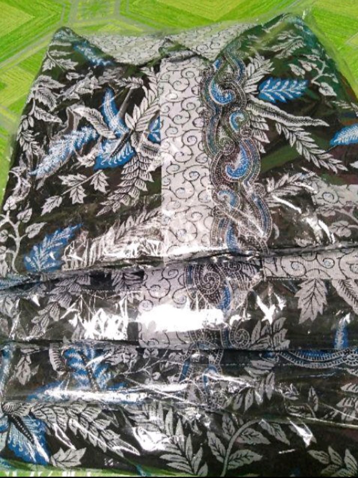 Promo Batik Couple Keluarga Sarimbit Sania Ruffle Batik Ori Ndoro Jowi Motif Blarak Biru