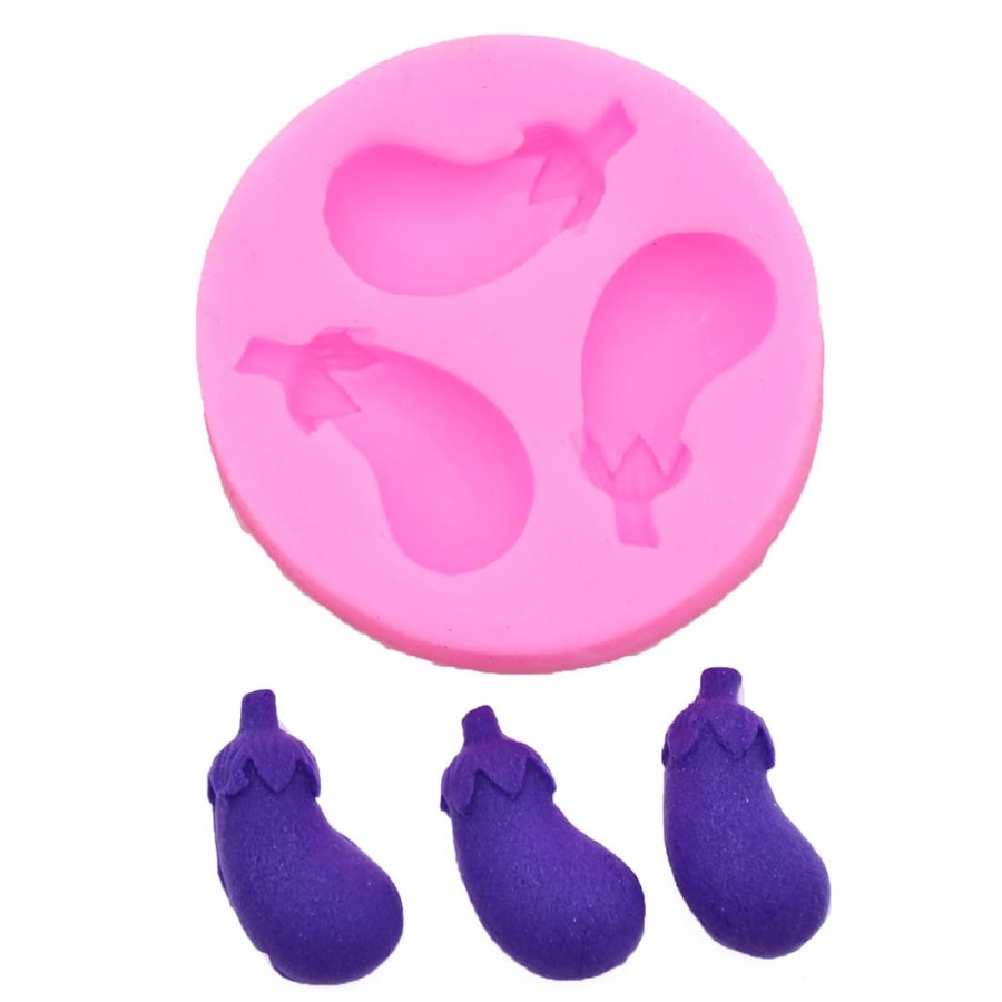 3D Silicon Mold Fondant Cake Decoration - 3 Holes Eggplant