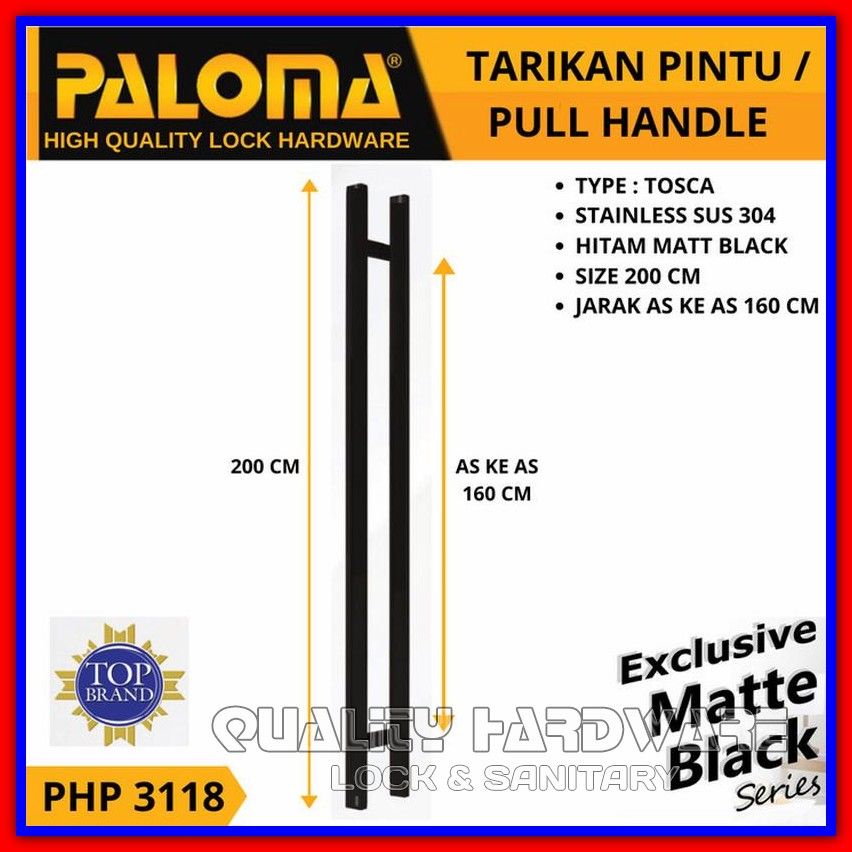 Handle Pintu / Gagang Pintu Minimalis Paloma QHPHP 3118 - 200 cm Hitam Handel Pintu Berkualitas