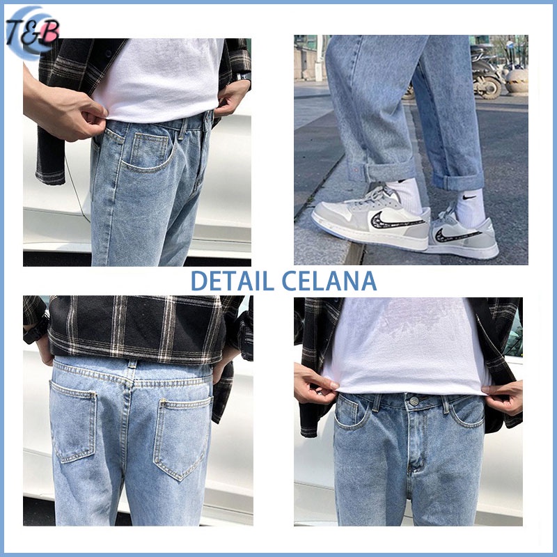 Celana jeans pria straight jeans celana jeans longgar pria Celana Jeans Pria cowo korean style bluecelana panjang jumbo celana kulot pria