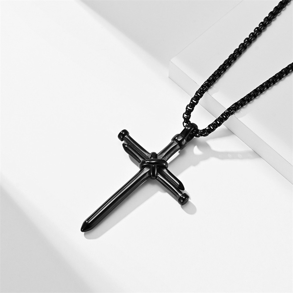 Titanium Stainless Steel Cross Liontin Kalung Emas Perak Warna Hitam