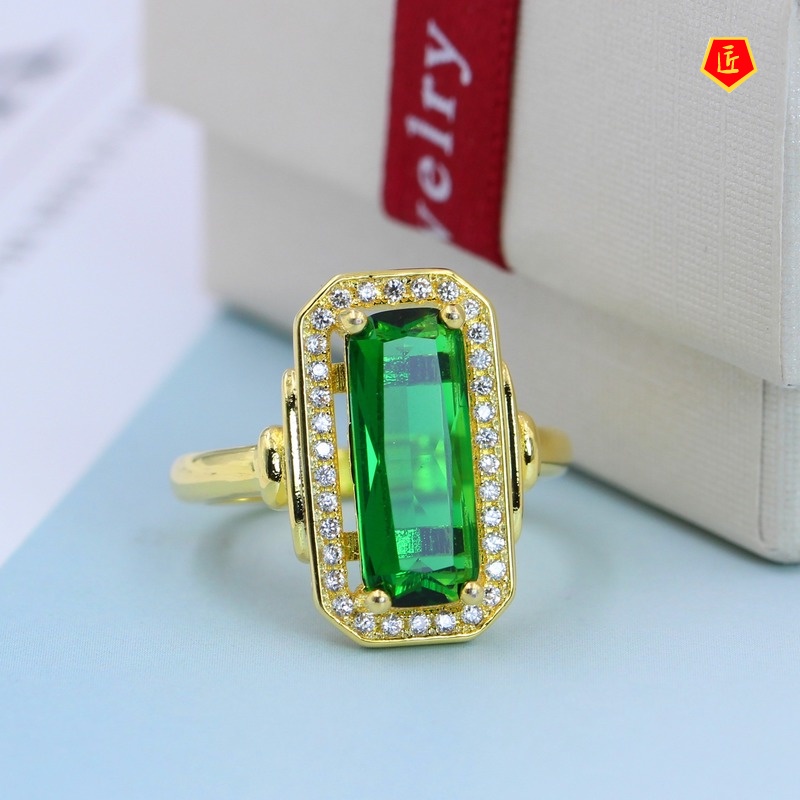 [Ready Stock]18K Gold Emerald Ring Elegant Graceful