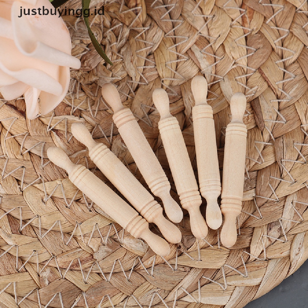 Justbuyingg.Id 6pcs / Set Mainan Miniatur Rolling Pin Kayu Aksesoris Dapur Rumah Boneka 1: 12