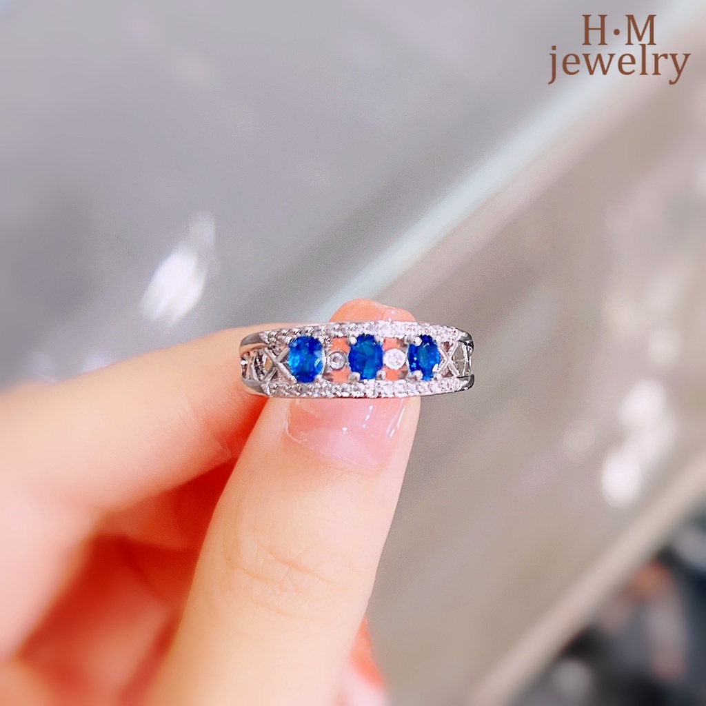 Cincin Sapphire Bahan S925 Silver Stackable