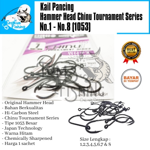 Kail Pancing Hammer Head Chinu Tournament Series 1053 Besar (No.1 - No.8) Hitam Carbon Steel - Engkus Fishing