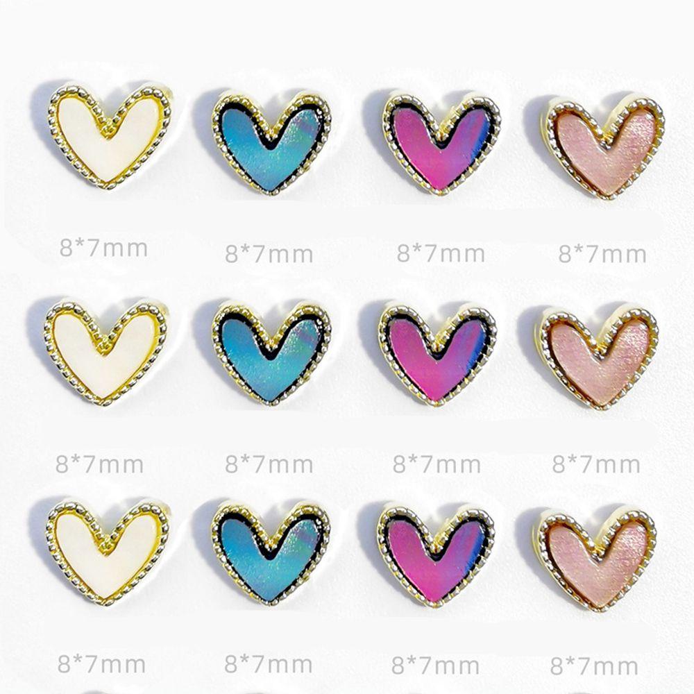 AUGUSTINA Agustina Kuku Rhinestones Mewah 10 Pcs/Set Cinta Hati Kuku Salon Manicure Aksesoris Peach Jantung Kuku Hiasan