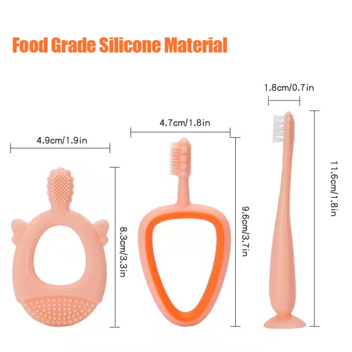 Bostonstore Sikat gigi bayi silikon brush teeth anak 3in1 set 3-12bulan / Sikat Gigi Silikon Bayi / Sikat Gigi Silikon Anak / Sikat Gigi Anak Bentuk U Bahan Silikon Toothbrush Bayi / Training Toothbrush / Tooth Brush Baby Silicon type U Sikat Gigi