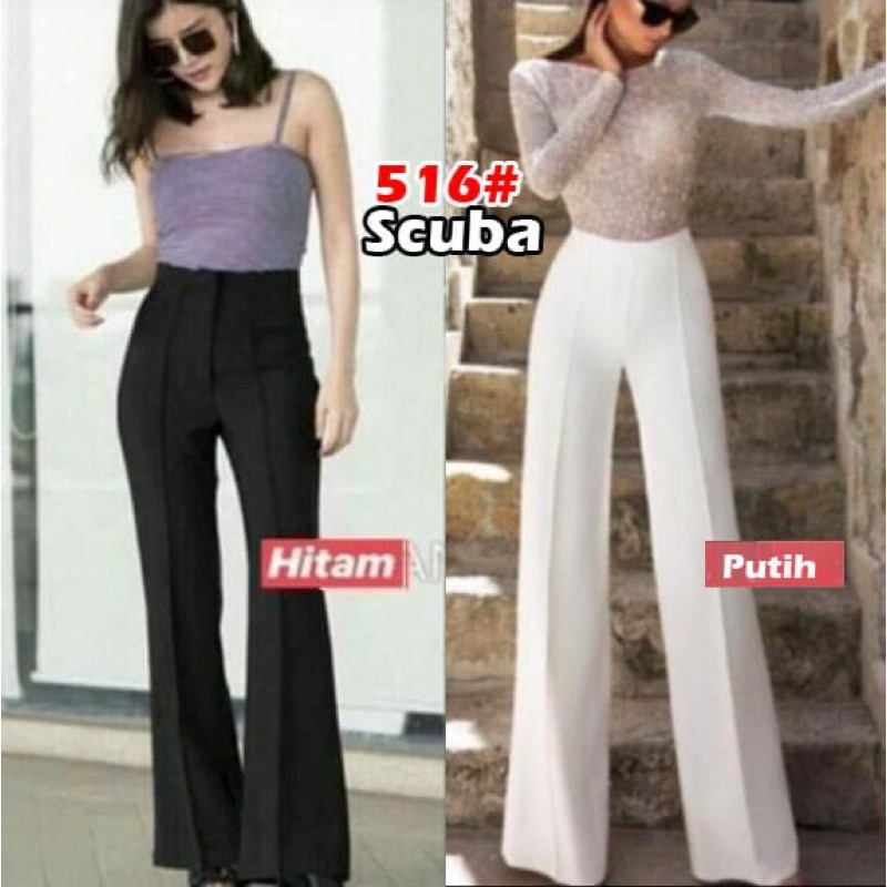 516# celana cutbray list jahit/ celan kantoran / celana highwaist scuba / flare cutbray