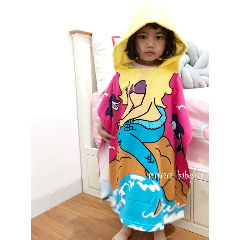 Handuk Ponco Anak Motif Karakter Microfiber-Mermaid Pink