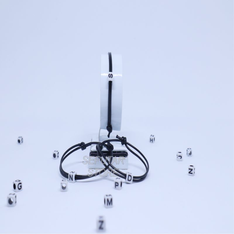 GELANG NAMA INISIAL S-Z DADU PUTIH GELANG PRIA GELANG WANITA TALI HITAM (COD)