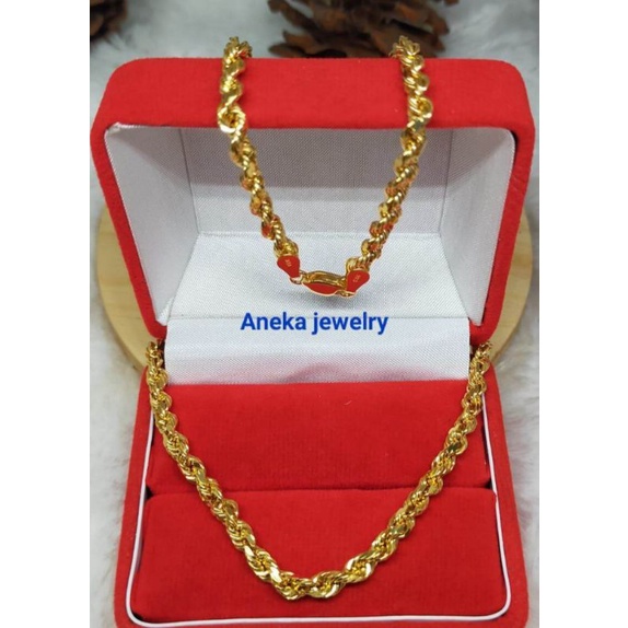 Kalung Tambang, pj 45cm, Perak 925, Sepuh Emas Kuning