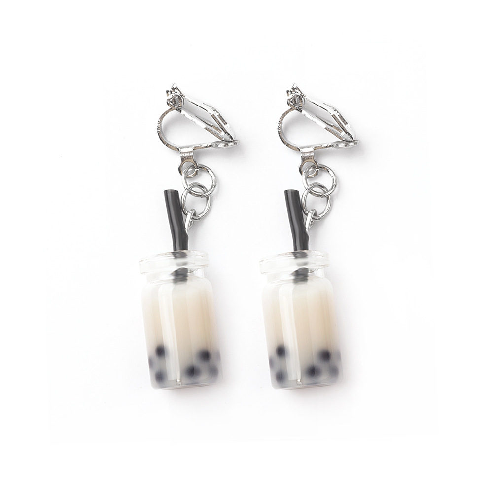 Anting Klip on Tanpa Tindik Bahan Resin Bentuk Milk Tea Untuk Wanita