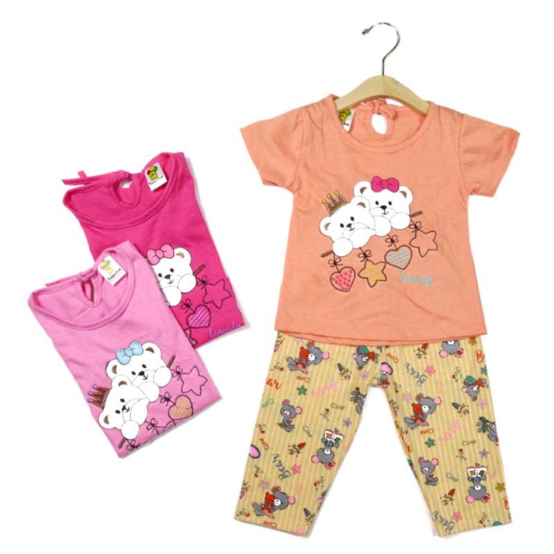 SETELAN FASHION PAKAIAN BAJU ANAK PEREMPUAN 1 TAHUN MOTIF BEAR KEMBAR