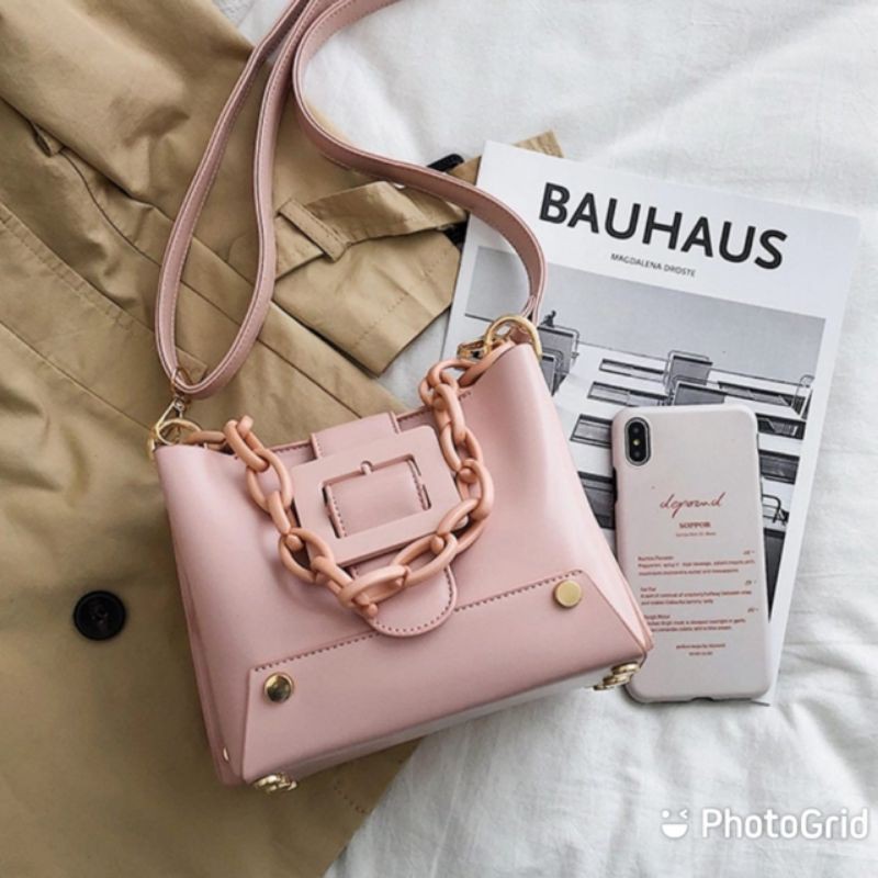 2020 Santai Akrilik Rantai Rantai Wanita Tas PU Kulit Kisi Tas Selempang Wanita Kecil