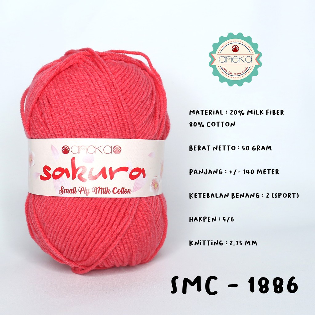 Benang Rajut Katun Susu 4 Ply / Sakura SMALL PLY Milk Cotton Yarn - 1886