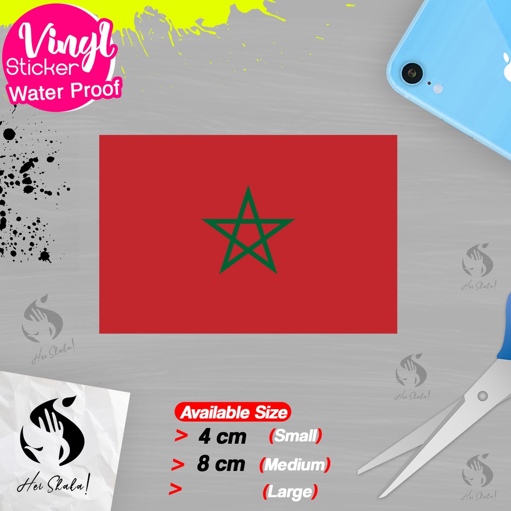 

Stiker Morocco Maroko Sticker Vinyl Satuaan Motif Bendera Negara Dunia Bahan Anti Air
